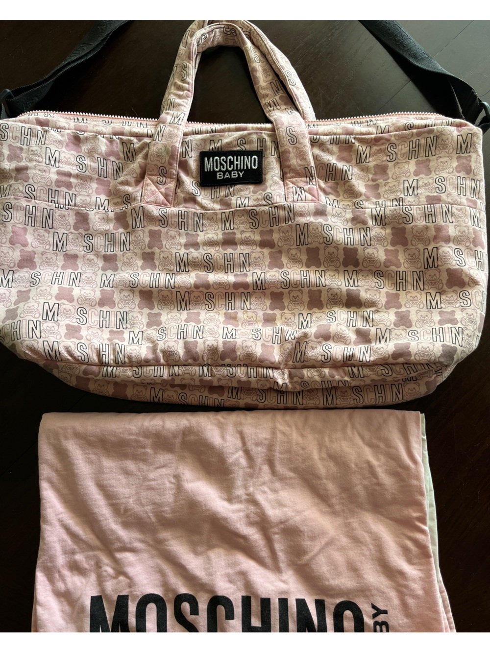 MOSCHINO Kids Baby Logo Bear Cotton Changing Bag & Mat In Pink